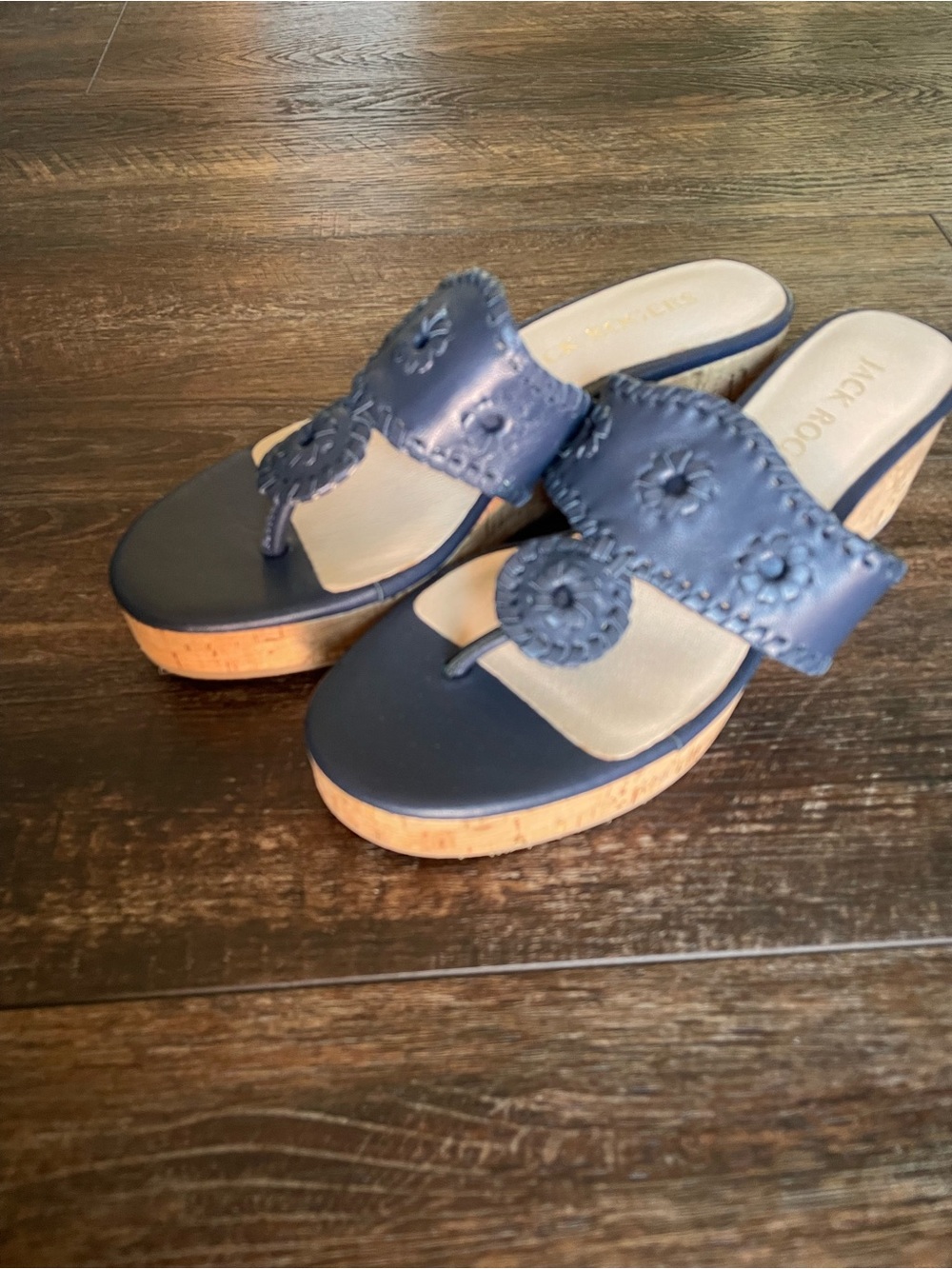 Jack Rogers  Navy Leather Cork Wedge Sandals